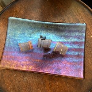 Iridescent Rectangular Tray with Decorative Accents